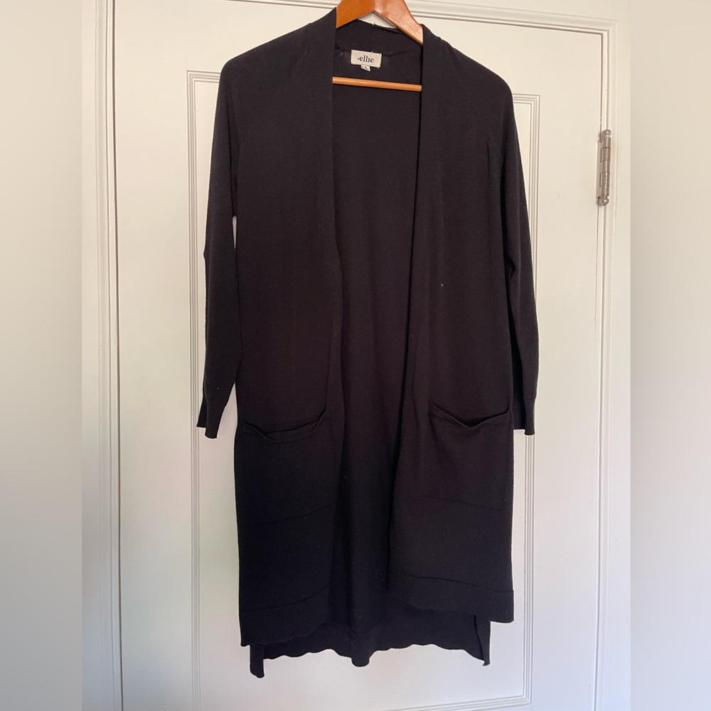 Ellie Black Open-Front Cardigan